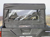 Small view of the 3 Star soft rear window with clear vinyl panel over the bed of a Polaris Ranger Crew 900