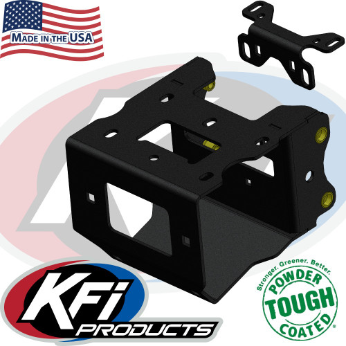 Black KFI winch mount plate for Polaris Sportsman with separate fairlead bracket, on white