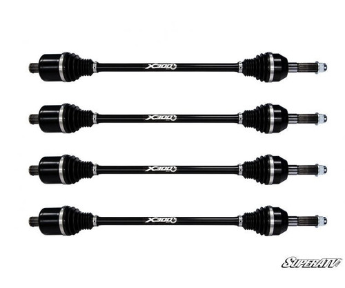 Four black heavy-duty axles shown with the SuperATV Polaris Ranger XP 800 6 inch lift kit on white