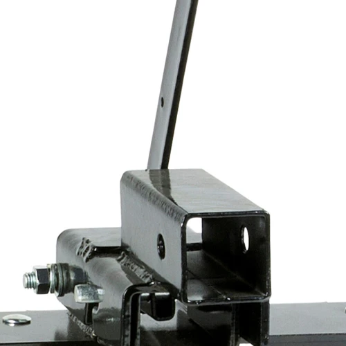 Close-up of the Moto Alliance Impact Pro landscape rake latch bracket and mounting bolt on the tine bar