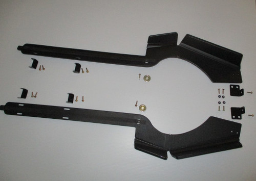 Trail Armor iMpact trailing arm guards for Can-Am Maverick X3, pair of black UHMW guards with hardware laid on white