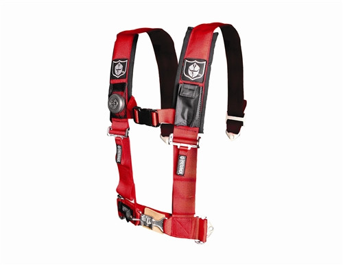 Pro Armor 4-point 3-inch harness in red with black shoulder pads and lap belt, front view