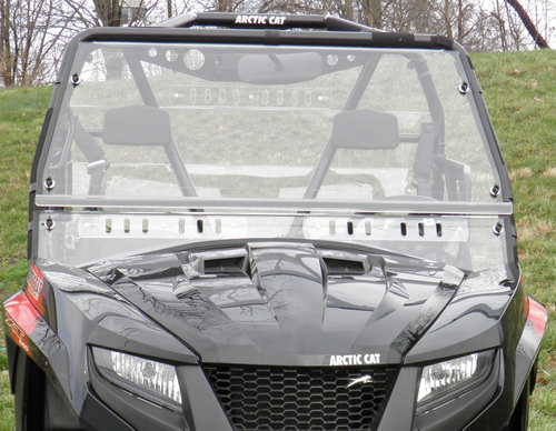 3 Star two-piece windshield installed on a black Arctic Cat Prowler 700, straight-on front view over the hood