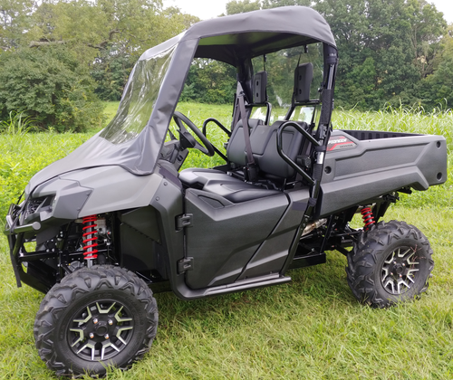 3 Star vinyl windshield, soft top and rear window combo on a gray Honda Pioneer 700-2, front three-quarter view