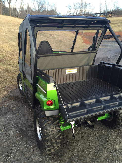 Greene Mountain rear window on a Kawasaki Teryx 2, rear three-quarter view over the cargo bed