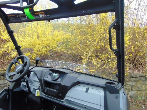 View from inside the cab through the 3 Star one-piece windshield on an Arctic Cat Prowler Pro