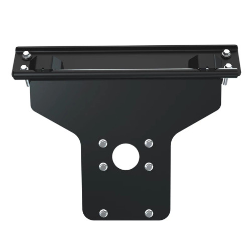 Kolpin Front-Connect Conqueror plow mount for Kawasaki Mule Pro-FX, bottom view of the black steel plate and crossbar