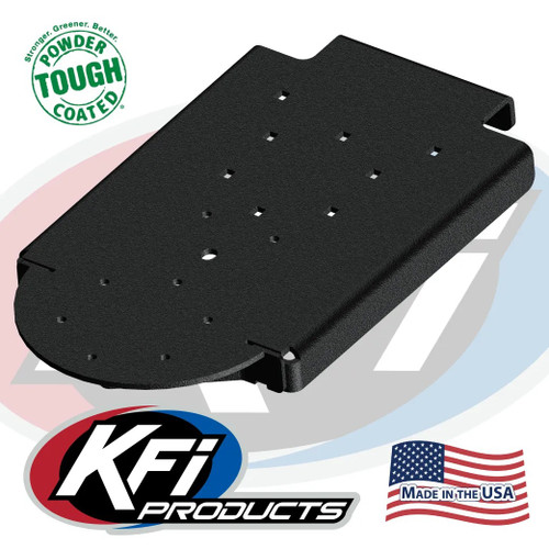 Black KFI UTV plow tube track extension, flat steel plate with bolt-hole pattern, angled on white