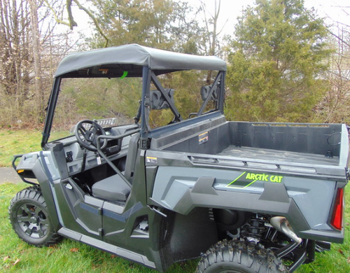 3 Star soft top for hard windshield on a gray Arctic Cat Prowler Pro, driver side view with cargo bed