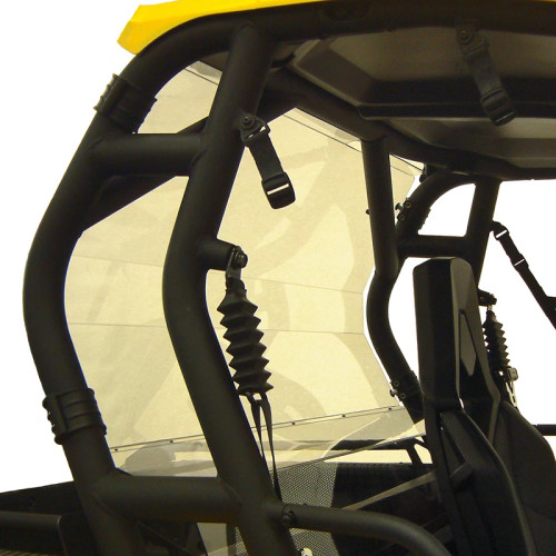 View from inside the Can-Am Commander cab of the Kolpin rear window strapped to the rear roll cage tubes
