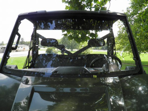 3 Star two-piece scratch-resistant windshield on a Polaris Ranger Crew with a hard roof, straight-on view