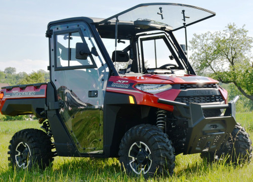 Polaris Ranger XP1000 hard cab enclosure by HardCabs - steel roof, tilt-out glass windshield, poly doors