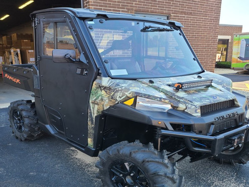 Polaris Ranger XP900 Protector hard cab enclosure by HardCabs - steel roof, tilt-out glass windshield, poly doors