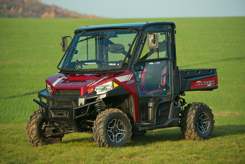 Polaris Ranger XP900 hard cab enclosure by HardCabs - steel roof, tilt-out glass windshield, poly doors