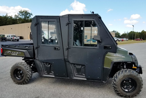 Polaris Ranger XP800 Crew Protector hard cab enclosure by HardCabs - steel roof, tilt-out glass windshield, poly doors