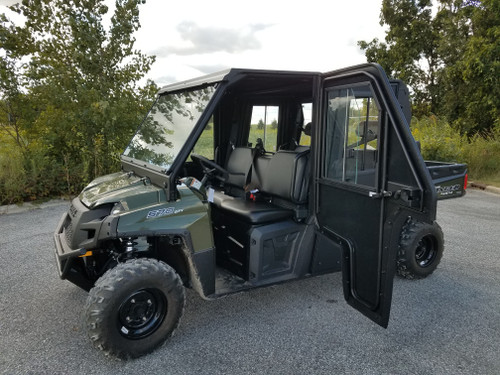 Polaris Ranger XP800 Crew Protector hard cab enclosure by HardCabs - steel roof, tilt-out glass windshield, poly doors
