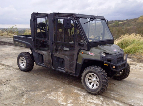 Polaris Ranger XP800 Crew / 570 Crew hard cab enclosure by HardCabs - steel roof, tilt-out glass windshield, poly doors