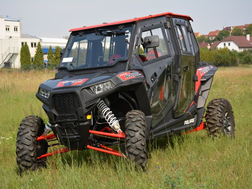 Polaris RZR 1000-4 Turbo hard cab enclosure by HardCabs - steel roof, tilt-out glass windshield, poly doors