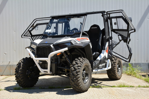 Polaris RZR 900 S hard cab enclosure by HardCabs - steel roof, tilt-out glass windshield, poly doors