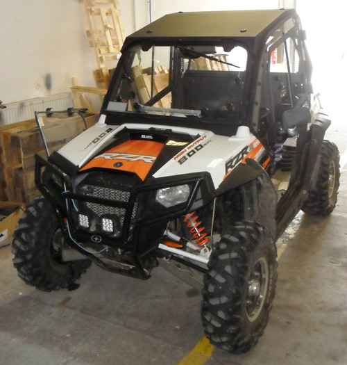 Polaris RZR XP 800 hard cab enclosure by HardCabs - steel roof, tilt-out glass windshield, poly doors