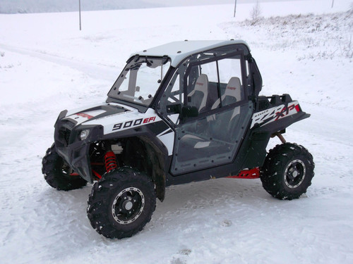 Polaris RZR XP 900 hard cab enclosure by HardCabs - steel roof, tilt-out glass windshield, poly doors
