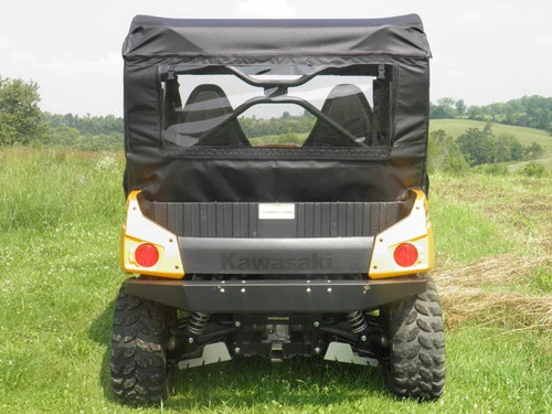 3 Star door and rear window combo on a yellow Kawasaki Teryx 750, straight rear view of the soft window
