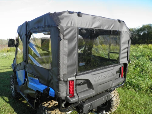 3 Star door and rear window combo on a Honda Pioneer 1000-5, gray upper doors and rear panel, rear three-quarter view