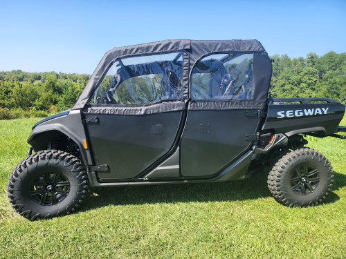 3 Star upper doors and rear panel on a black Segway UT10 Crew, driver side profile on grass