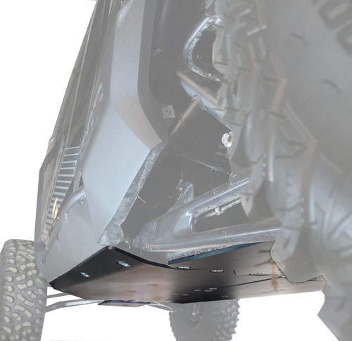 3 Star 1/2-inch HDPE skid plate installed under the belly of a CFMoto ZForce Z10, low side view