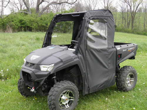 3 Star door and rear window combo on a gray Kymco 450, front three-quarter view in a grassy field
