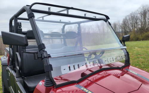 3 Star 2-piece windshield on a red HiSun Sector 1000 Crew, front view with the vent strip visible