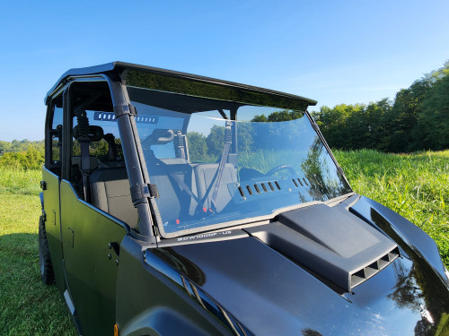 3 Star 1-piece light tint front windshield with vent slots on a gray Segway UT10 Crew, front three-quarter view