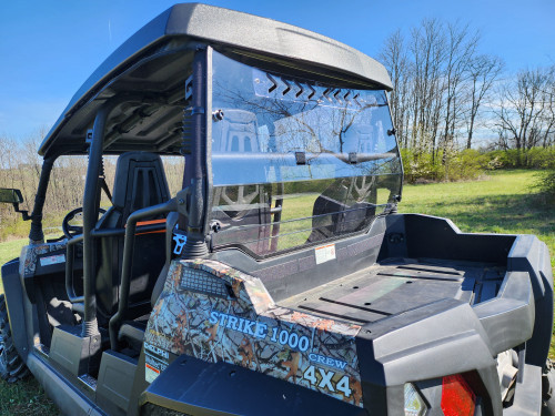 3 Star 1-piece Lexan back panel with vent slots behind the rear seats of a camo HiSun Strike 1000 Crew