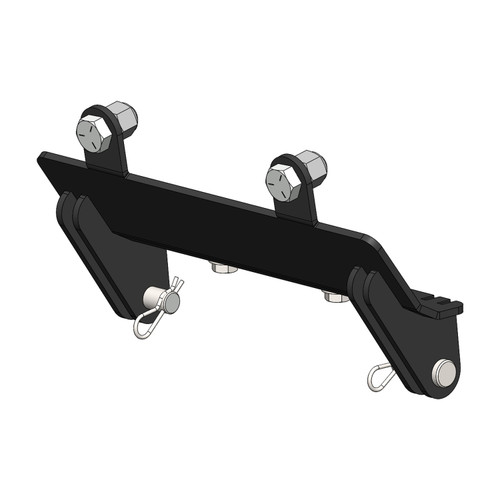 Eagle plow mount for John Deere, black steel bracket with bolts and quick-release pins, 3D render