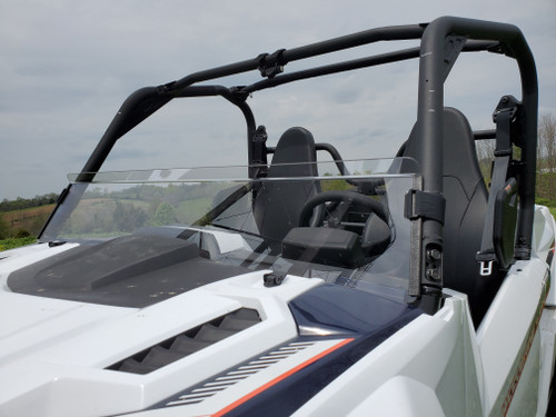 3 Star half windshield installed on a white Yamaha Wolverine, side view showing the clear low-profile shield