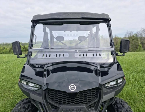3 Star 2-piece windshield with vents installed on a black CFMoto UForce 800 XL, straight front view