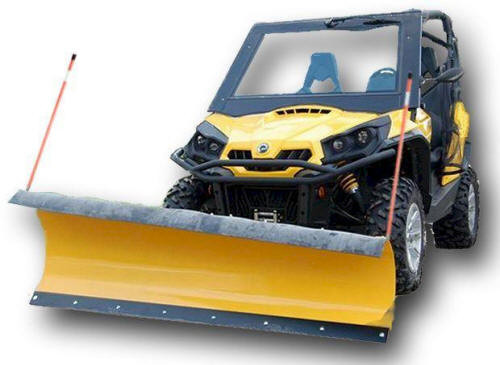 Curved tapered UTV snow plow blade on a Can-Am