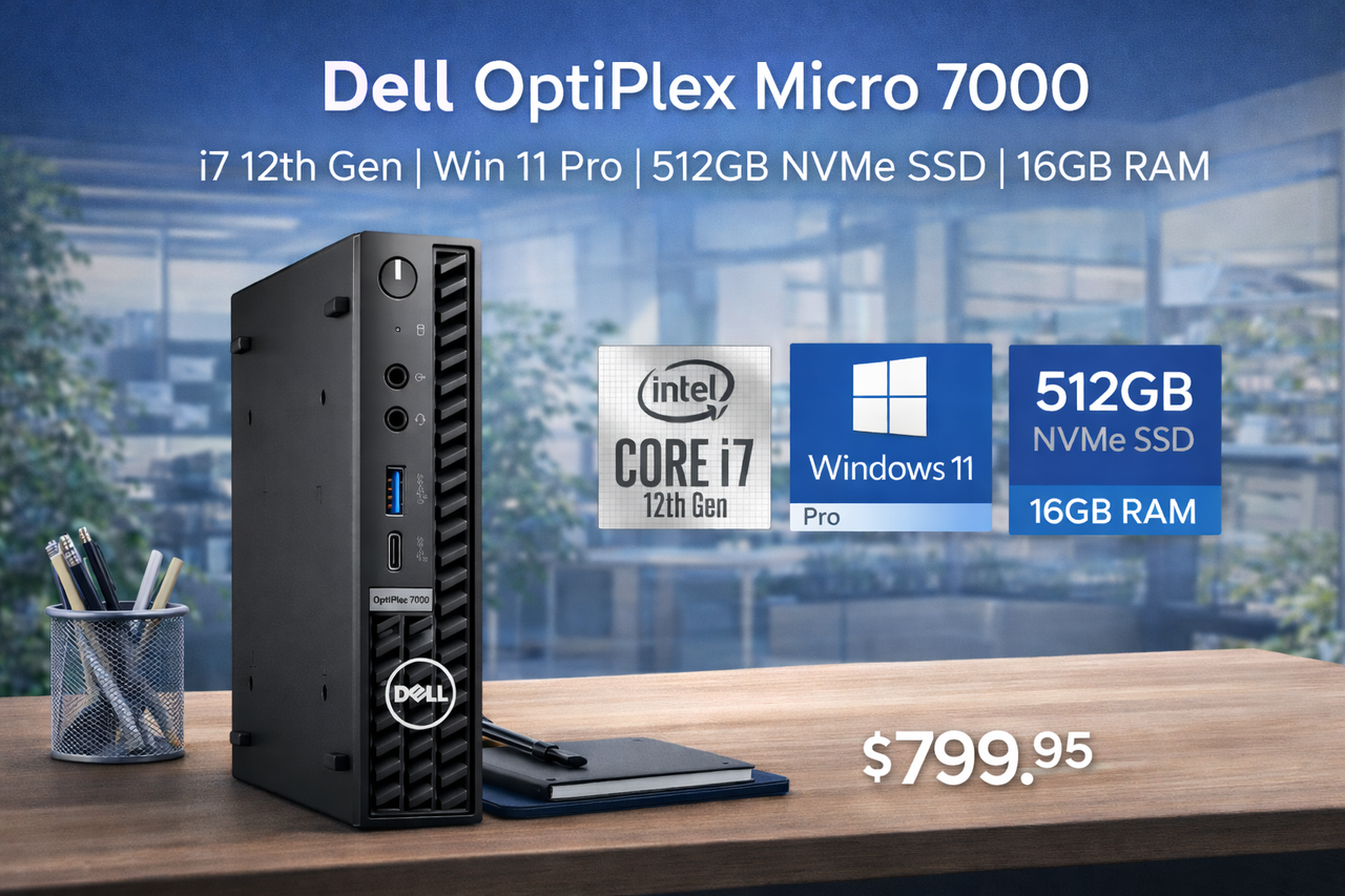 Dell OptiPlex Micro 7000, i7 12th Gen, Win 11 Pro, 512GB Nvme SSD, 16GB RAM 