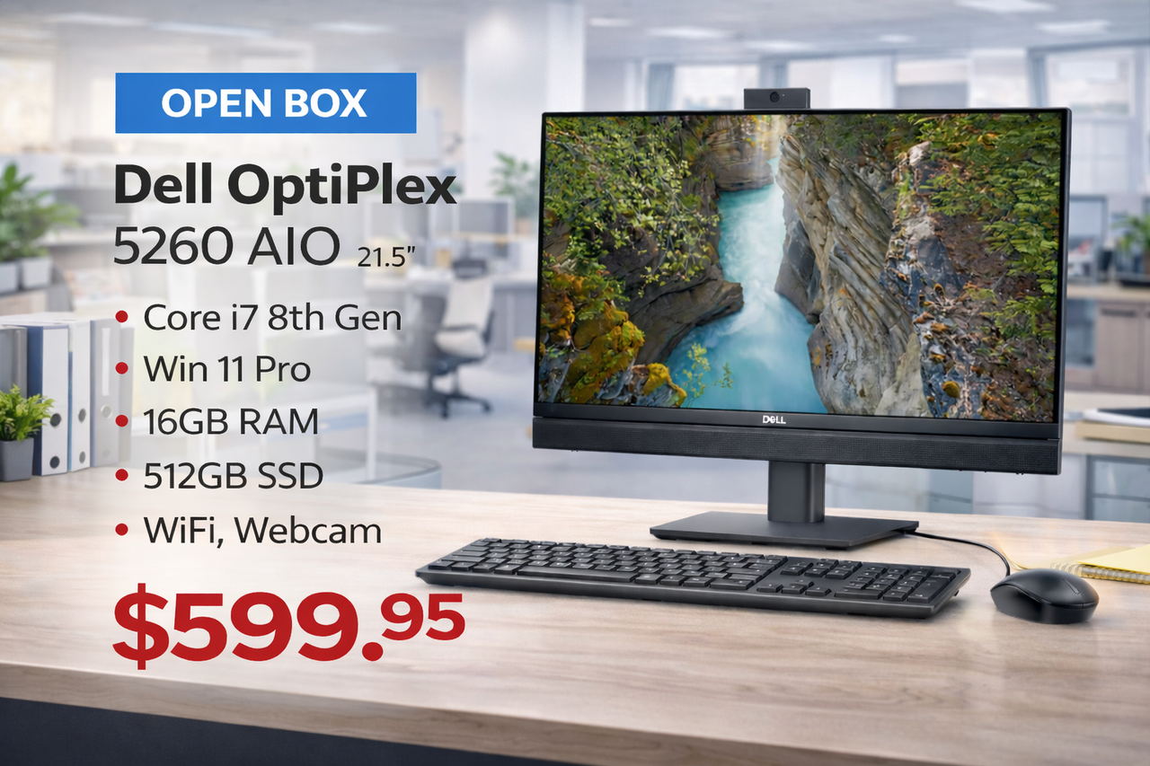 "Open Box" Dell OptiPlex 5260 AIO  21.5" i7 8th Gen Win 11 Pro, 16GB Ram, 512GB SSD, WiFi, Webcam