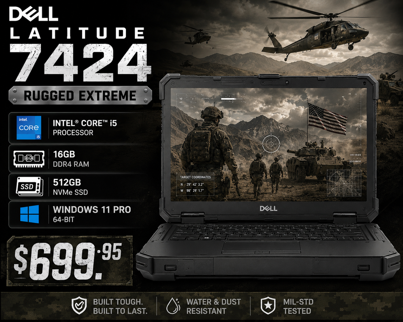 Dell Latitude 7424 Rugged Extreme Intel Core i5, 16GB RAM, 512GB NVMe SSD, Windows 11 Pro