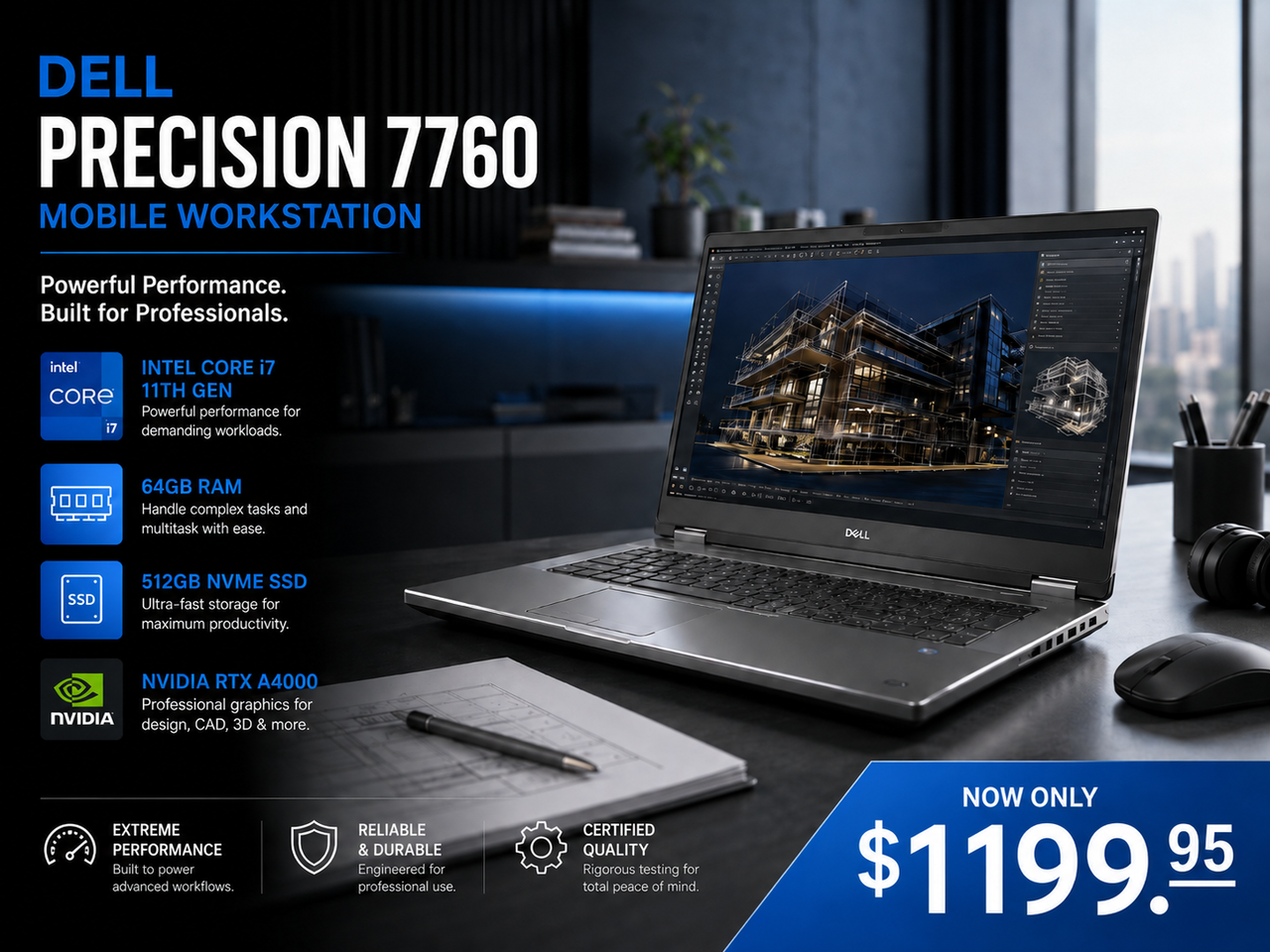 Dell Precision 7760 Workstation Intel i7 11th Gen, 64GB Ram, 512GB Nvme SSD, NVIDIA RTX A4000