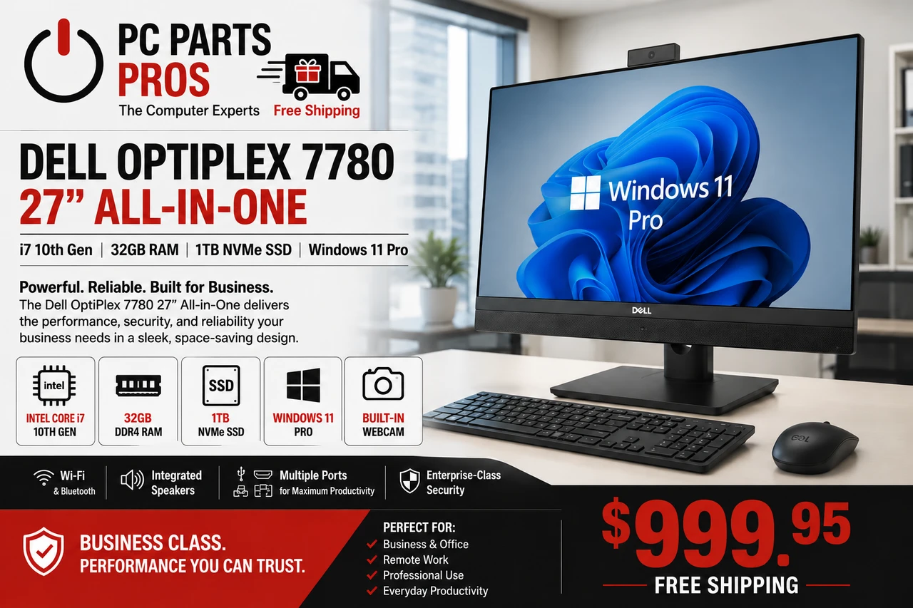 Dell OptiPlex 7780 27" AIO i7 10th Gen, Win 11 Pro, 32GB Ram, 1TB Nvme SSD
