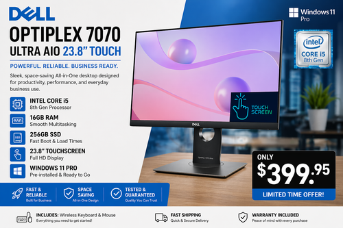 Dell OptiPlex 7070 Ultra AIO 23.8" TOUCH Win 11 Pro AIO i5, 16GB Ram, 256GB SSD