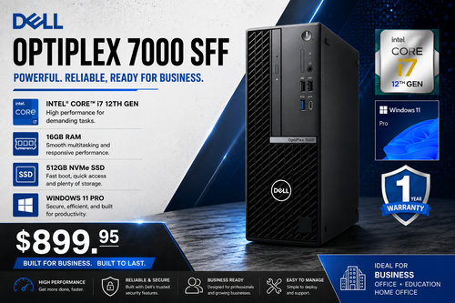 Dell OptiPlex 7000 SFF i7 12th Gen, Win 11 Pro, 16GB Ram, 512GB Nvme SSD