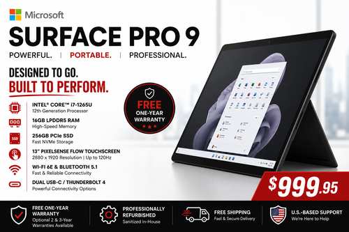 Microsoft Surface Pro 9 Intel i7 12th Gen, 16GB RAM, 256GB SSD, Win 11 Pro