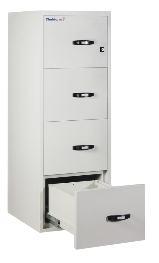 Chubb 1 hour Fire Filing Cabinet 4 drawer 291kg (Bottom Draw Open)