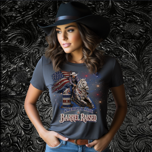 American Made - Barrel Raised Patriotic Barrel Racer Design
