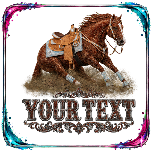 Custom Faux Rhinestone Reining Horse Design