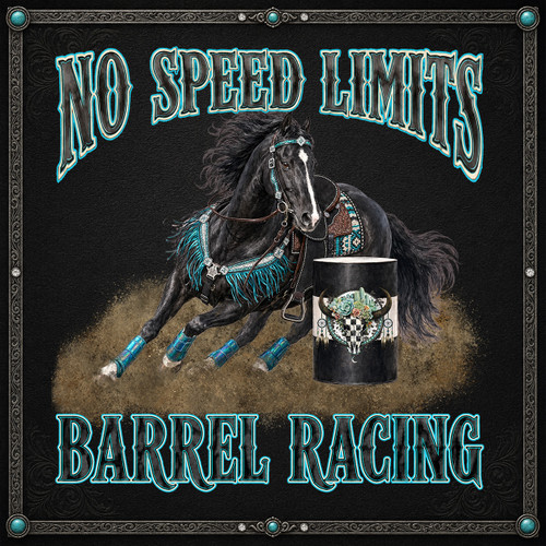 No Speed Limits Barrel Racing PNG | Black Horse Turquoise Western Digital Download
