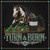Rhinestone-style black, white, and chestnut Paint Horse turning around a jeweled barrel with emerald green tack and bold Turn and Burn western lettering.